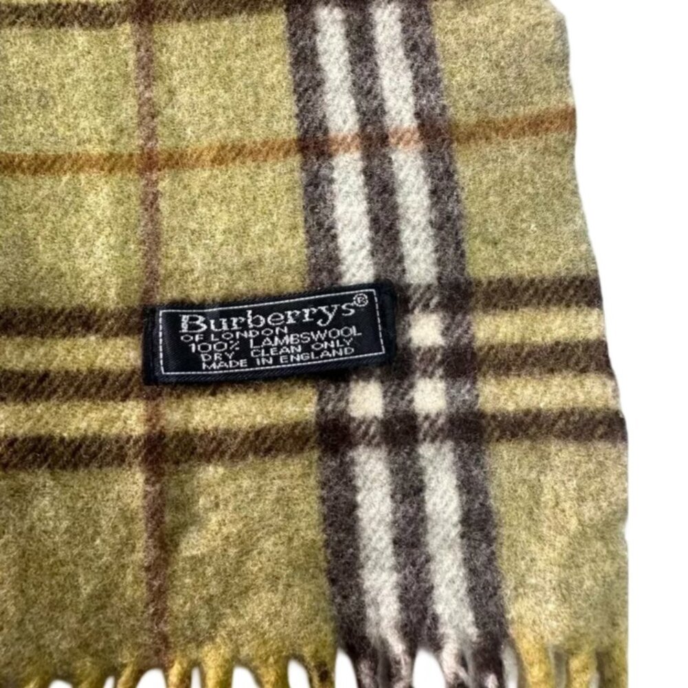 Burberrys Classic Check Scarf Green 100% Lambswool Unisex Scarf Made In England - Picture 5 of 7
